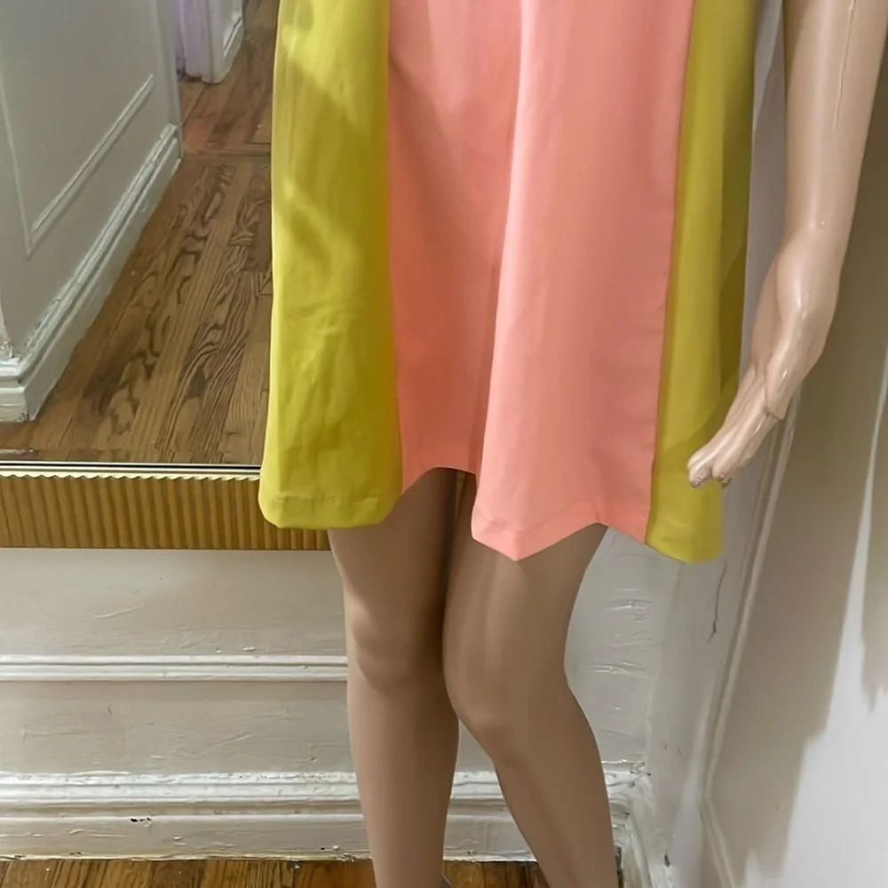 Outdoor Voices Pink and Yellow One Shoulder A-Line Dress